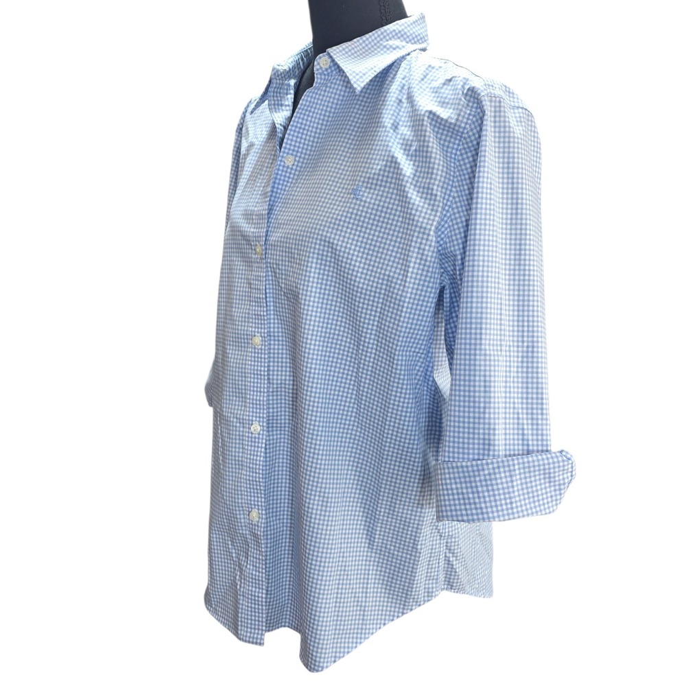 Lauren Ralph Lauren Shirt Womens L Blue Cotton Gingham Non-Iron Button Up Preppy - Picture 2 of 11